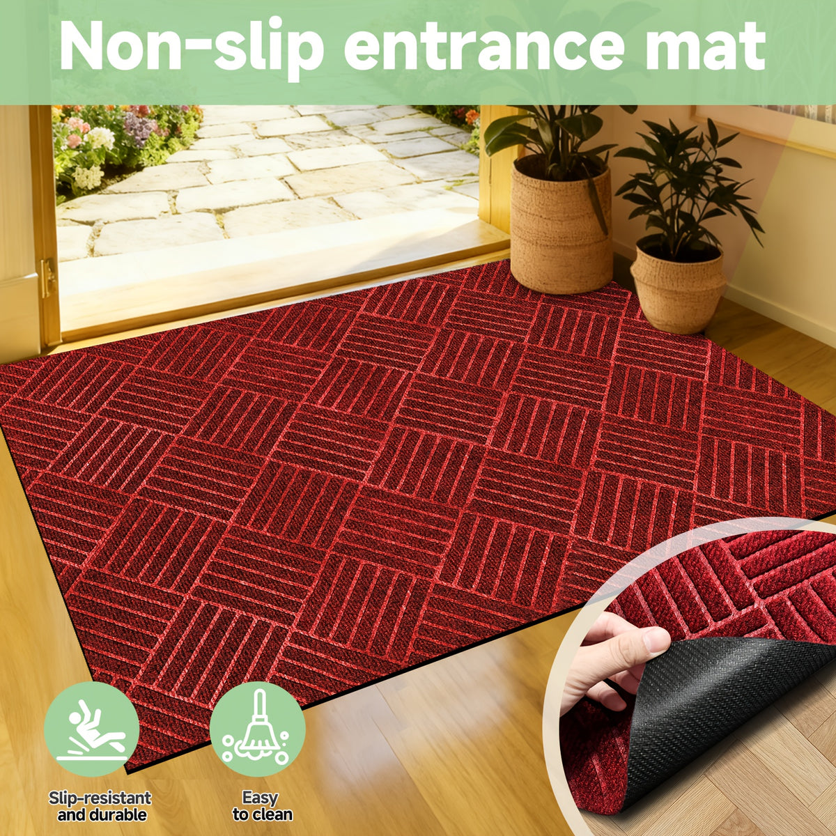 Hallway Runner Rug Non-Slip Vintage Diamond Pattern Machine Washable Rubber Backed – Kitchen, Entryway & Living Room Runner, 5 Sizes, Dark Gray & Dark Red