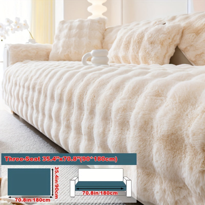 Faux Rabbit Fur Plush Sofa Cover Thick Milkskin Split Slipcover Cozy Winter Warmth Pet Friendly Machine Washable 1 2 3 4 Seater Living Room Bedroom Office