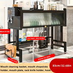 Multi-Tier Dish Rack with Dust-Proof Cover – Black Kitchen Countertop Drying Rack for Dishes, Drain Rack for Kitchen Sink, Space-Saving Utensil Storage Organizer for Household Kitchen