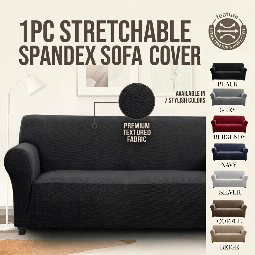 Elastic Stretch Sofa Cover Spandex – Non-Slip Couch Slipcover, Pet-Friendly, Machine Washable, All-Season, 7 Colors, 1/2/3 Seater, Living Room Bedroom Office Home Decor