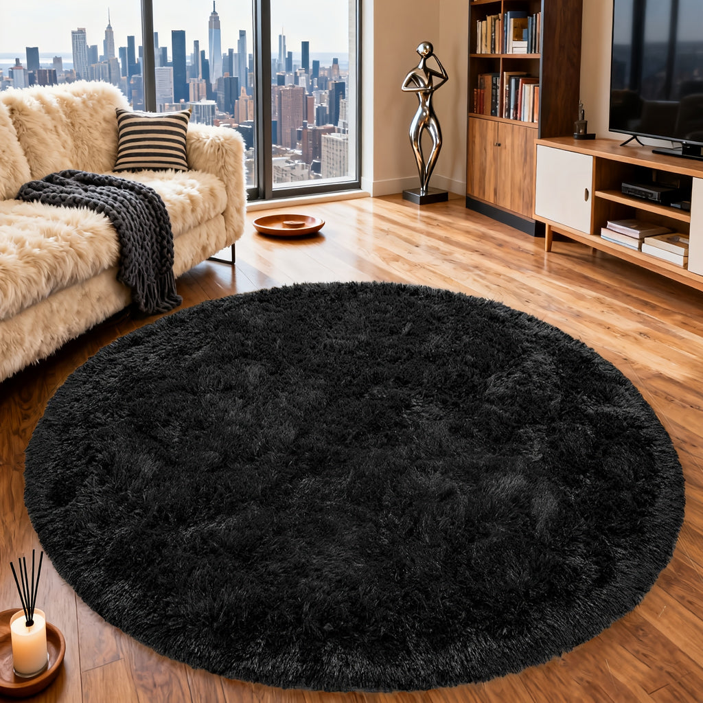 Tie Dye Round Area Rug Soft Plush Shaggy Circle Floor Mat Non-Slip for Living Room Bedroom Dorm – Boho Rainbow & Solid Colors 4x4 5x5 6x6 7x7 8x8 Ft | Home Decor Aesthetic