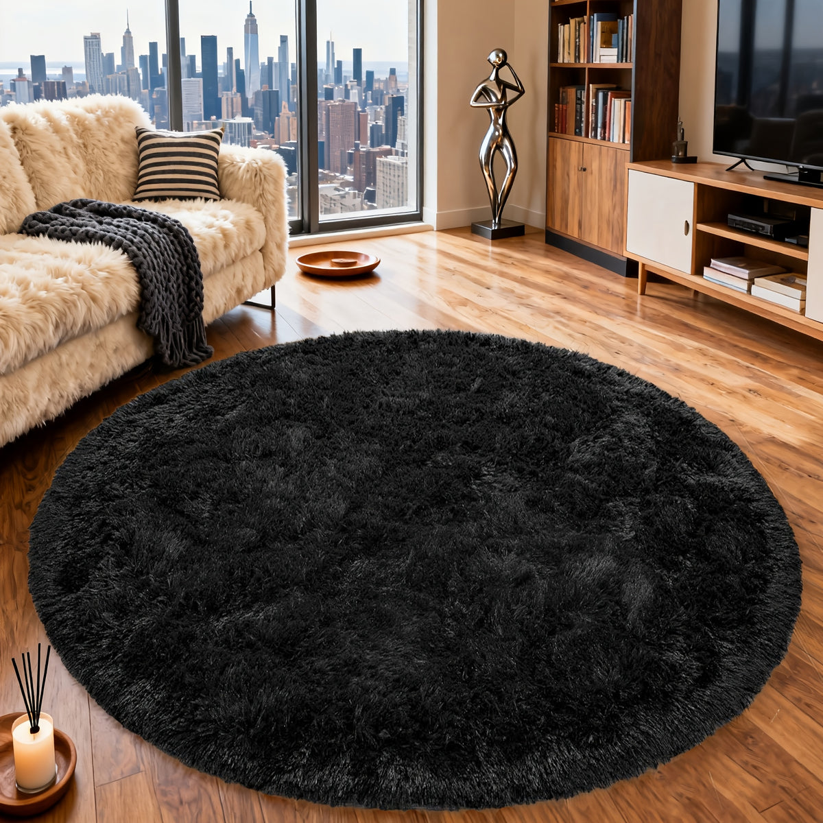 Tie Dye Round Area Rug Soft Plush Shaggy Circle Floor Mat Non-Slip for Living Room Bedroom Dorm – Boho Rainbow & Solid Colors 4x4 5x5 6x6 7x7 8x8 Ft | Home Decor Aesthetic
