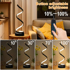Modern Spiral Touch Table Lamp with USB-C Charging Port 3-Way Dimmable - Minimalist Bedside Lamp for Bedroom Living Room Desk - LED Bulb Included, Black & White, Single & 2-Pack
