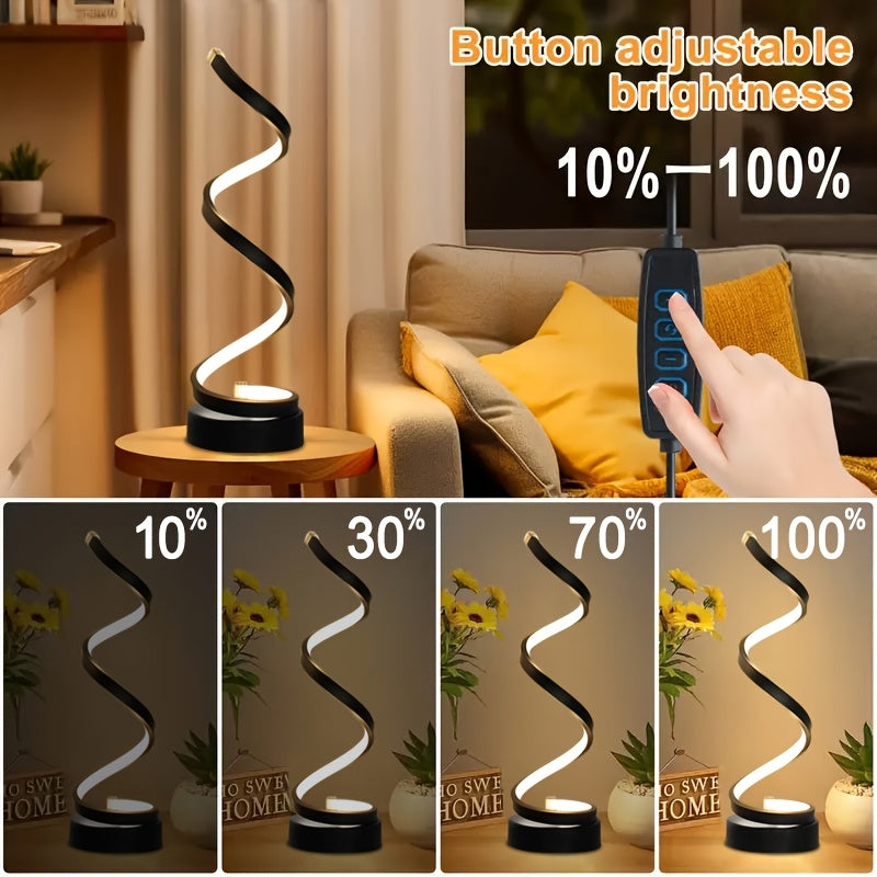 Modern Spiral Touch Table Lamp with USB-C Charging Port 3-Way Dimmable - Minimalist Bedside Lamp for Bedroom Living Room Desk - LED Bulb Included, Black & White, Single & 2-Pack