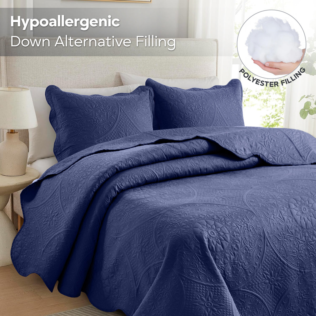 Luxury Quilted Bedspread Set 3 Piece Floral Coverlet with Pillow Shams Breathable Lightweight All Season - Twin Queen King California King 16 Colors