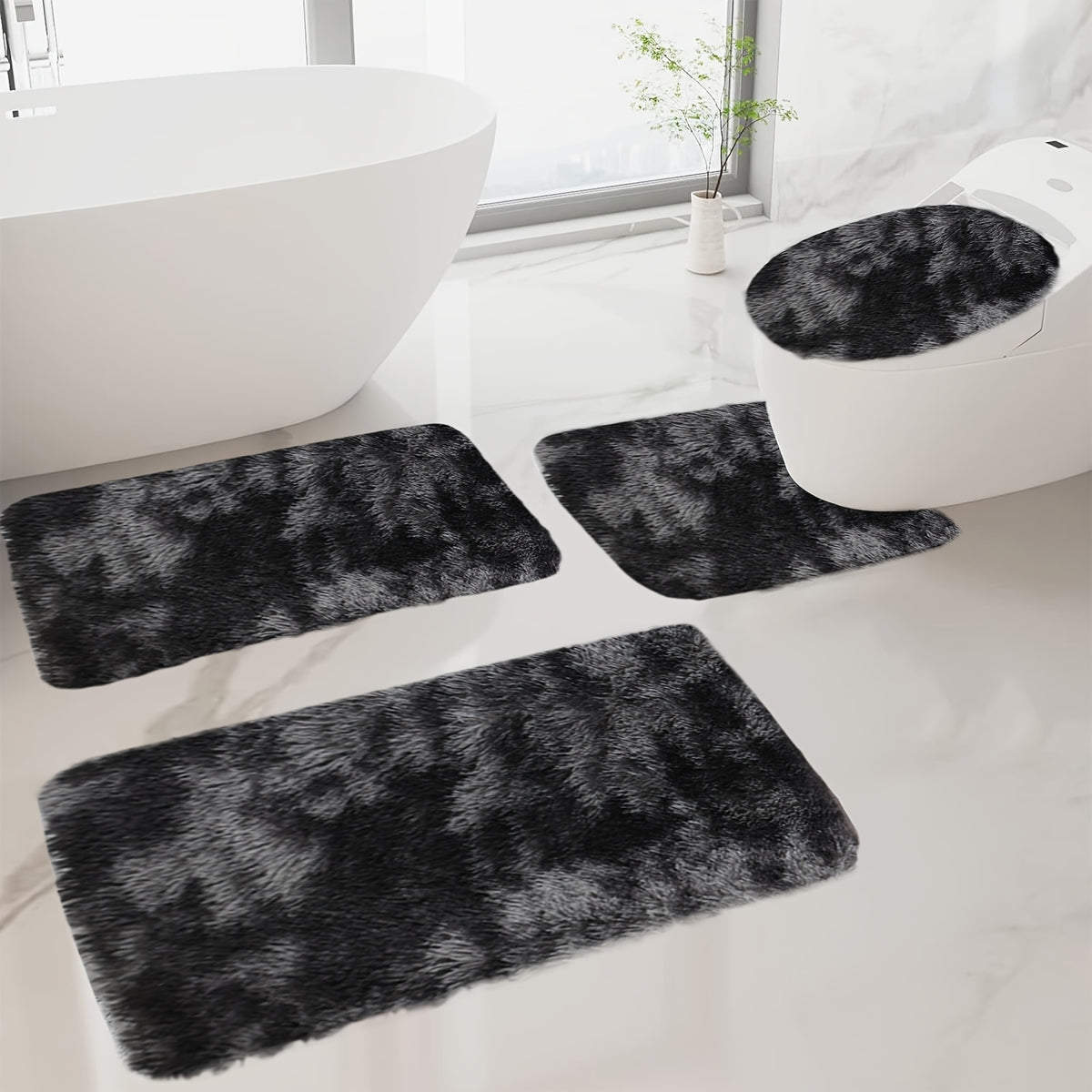 Plush Bath Rugs Set 1-6 Pieces, Multi-Color Microfiber Non-Slip Bathroom Mats – Soft Water Absorbent Thick Machine Washable Toilet Mats for Bathroom, Tub & Shower