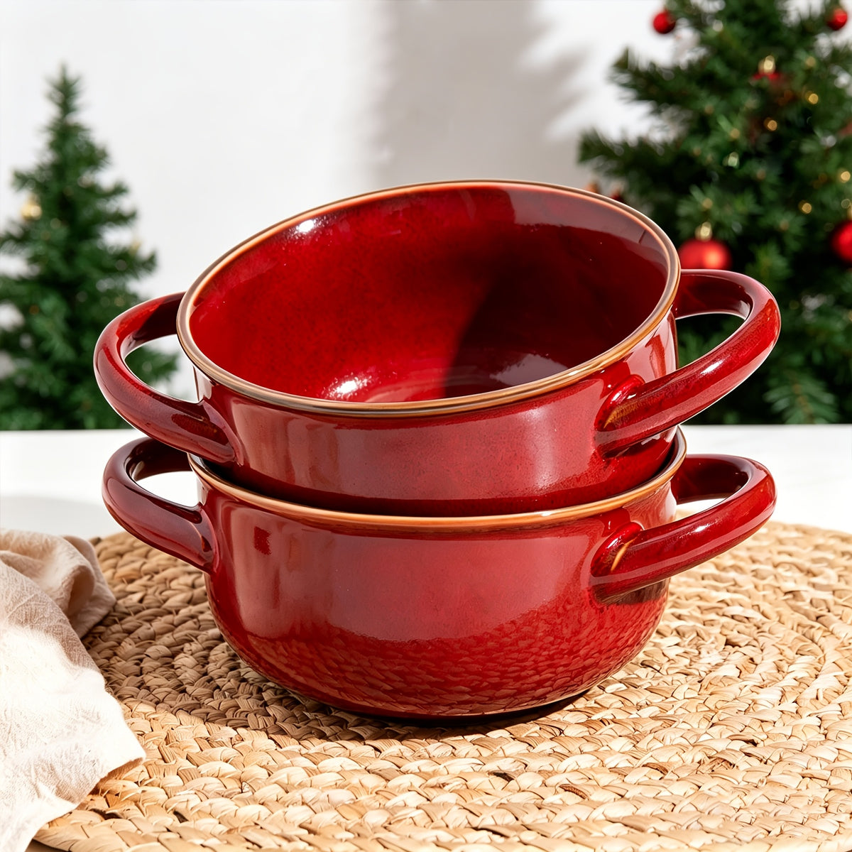 Colorful Ceramic Double-Handled Bowl Set Dopamine Style 28oz Extra-Large – Microwave & Dishwasher Safe for Soup, Salad, Pasta & Ramen – 2 or 4 Piece, Assorted Colors