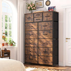Tall Fabric Dresser with Wood Top & Metal Frame – Large Bedroom Dresser Storage Drawer Unit 37"W x 52"H for Closet Living Room Entryway