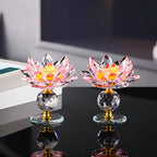 Crystal Lotus Candle Holders Set of 2 Polished Decorative Desktop Centerpiece for Christmas Thanksgiving Halloween Easter Hanukkah Home Decor