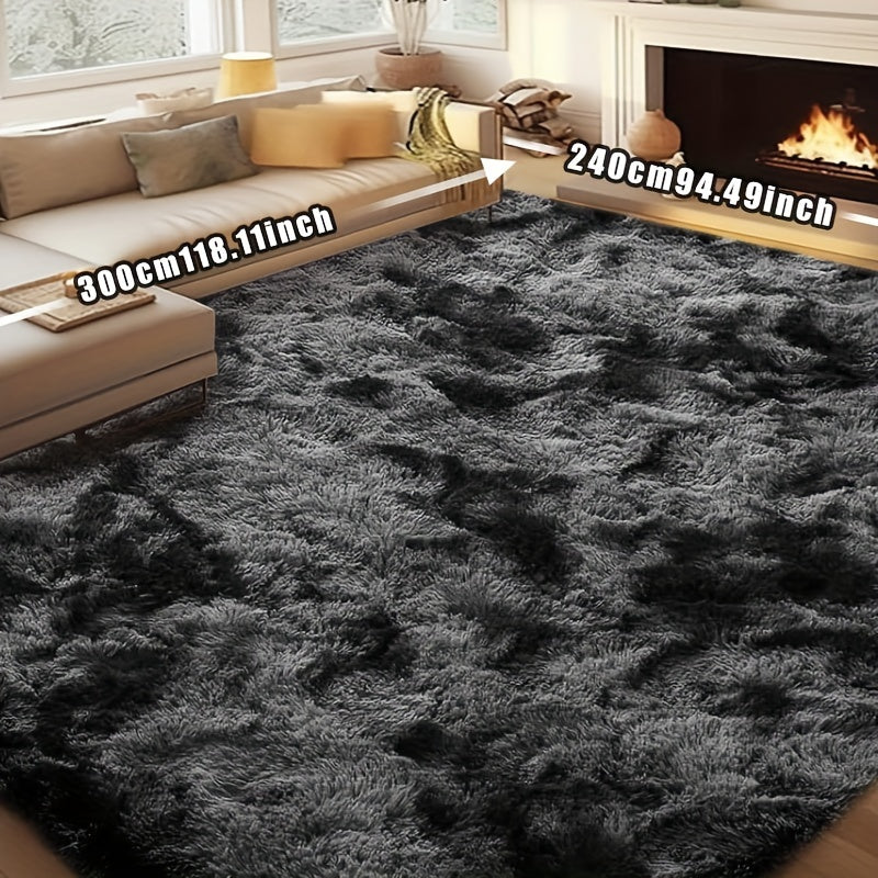 Plush Fluffy Area Rug Tie Dye Soft Indoor Carpet Non-Slip for Living Room Bedroom – Modern Home Decor Floor Mat | Multiple Sizes | Light Gray, Dark Gray, Black, Pink