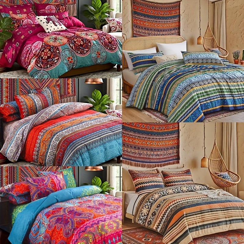 Bohemian Print Quilt Set 2/3pcs - Soft Microfiber Lightweight All-Season Bedding for Double Bed Large and Extra Large Perfect Gift for Valentine's Day Wedding and Girls