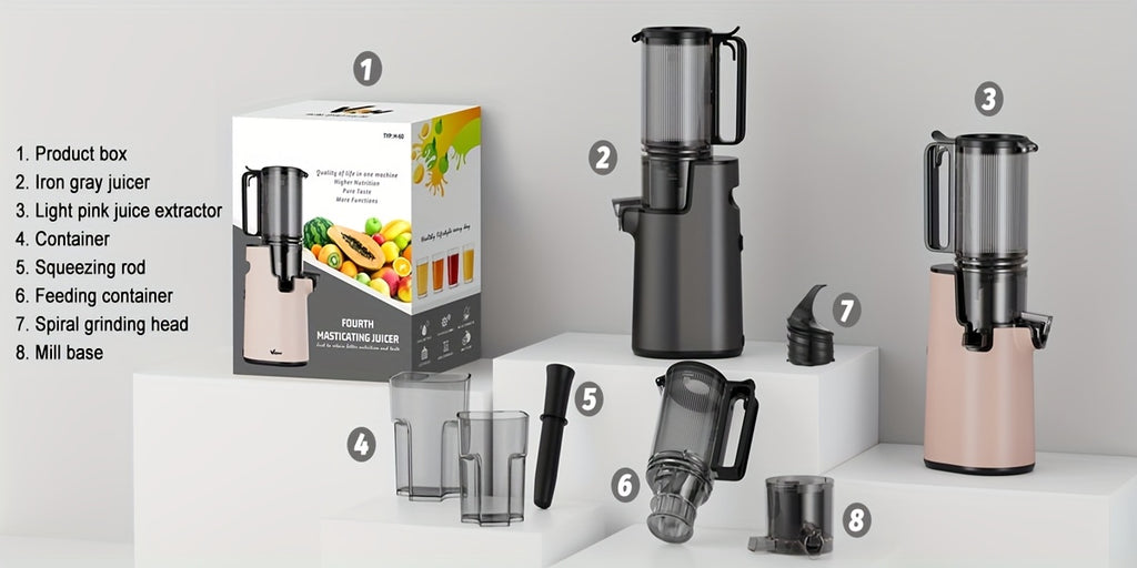 Cold Press Juicer 2-in-1 Masticating Slow Juicer 45oz Large Capacity, 350W with Extra-Large Feed Chute, 50 RPM Nutrient-Preserving Technology – Easy Clean Juicer for Vegetables & Fruits, Black & Pink