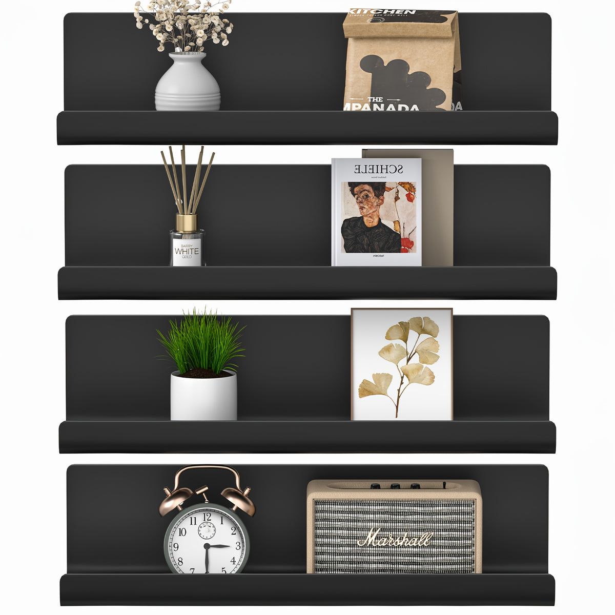 Floating Shelves Set of 4 Wall Mounted Shelves – Picture Ledge Display Shelf for Living Room, Bedroom, Bathroom, Kitchen & Home Office – Decorative Wall Shelves in White, Black, Grey & Pink