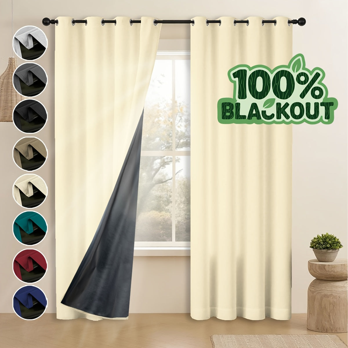 Grommet Blackout Curtains 2 Panels 100% Polyester for Bedroom, Living Room & Dining – Stainless Steel Rings, Black Backing, 8 Colors & 9 Sizes