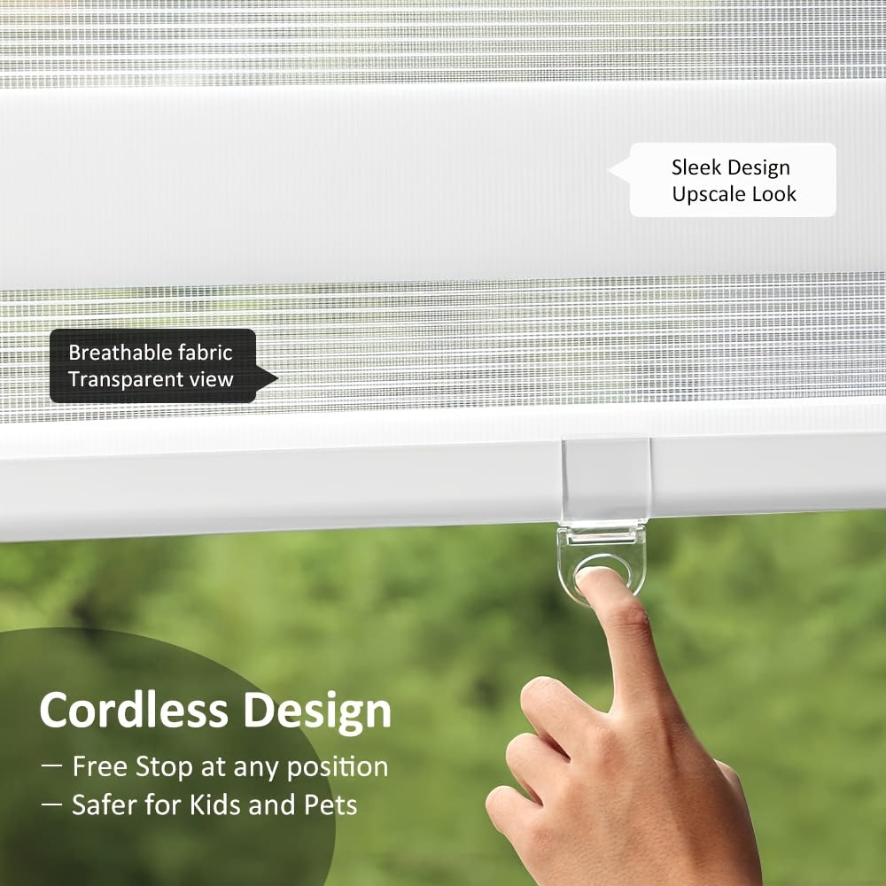 Cordless Zebra Blinds for Windows - Dual Layer Light Filtering & Blackout Roller Shades, Easy Install Custom Width 20"-64" x 72"H, Modern Window Treatment for Bedroom Living Room, 4 Colors