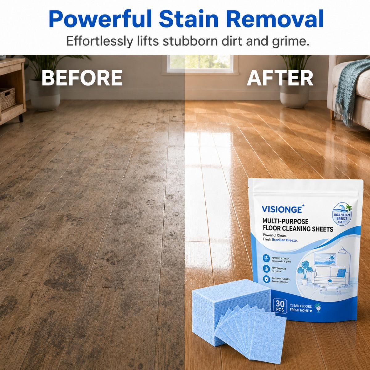 Floor Cleaning Pads 30pcs Soluble Scented Tablets – Multi-Surface Cleaner for Tiles, Hardwood & Sealed Floors, Safe Non-Toxic Powerful Dirt Removal Floor Cleaning Solution