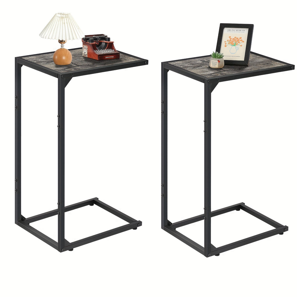 C-Shaped End Table with Charging Station – Sofa Side Table, 50LBS Capacity, Slides Under Sofa, Snack & Laptop Table for Living Room Bedroom (1pc/2pcs, w/wo Storage Bag)