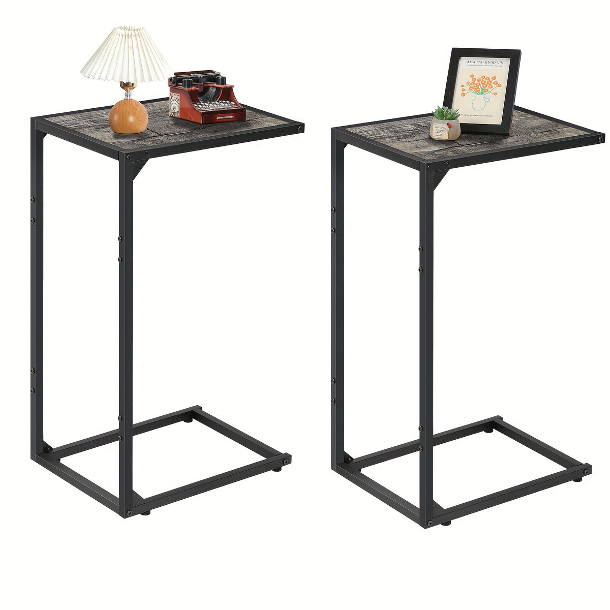 C-Shaped End Table with Charging Station – Sofa Side Table, 50LBS Capacity, Slides Under Sofa, Snack & Laptop Table for Living Room Bedroom (1pc/2pcs, w/wo Storage Bag)