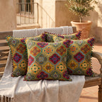 2-Pack Turkish Moroccan Throw Pillows with Inserts Reversible Floral Boho Decorative Pillow 18x18 Inch Polyester Square Cushion Zip Cover for Sofa Couch Bedroom Living Room 7 Colors