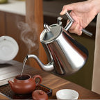 Stainless Steel Kettle with Filter Tea Pot Coffee Pot Cold Water Pitcher Induction Cooker Compatible for Home Hotel Restaurant Golden Finish