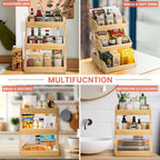Bamboo Fruit Basket Stand 2 3 Tier Kitchen Countertop Organizer Produce Vegetable Bread Storage with Banana Hook Non-Slip Pads Easy Assembly