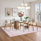 Vintage Retro Area Rug Pink Machine Washable Non-Slip Low Pile for Living Room, Bedroom & Dining – Lightweight Indoor Carpet, 4 Sizes