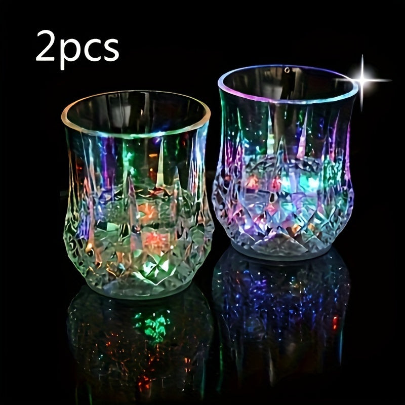 LED Light Up Cups Set of 2 | Water Activated Glowing Wine Glasses Multicolor Flashing Drinkware for Party Bar Easter