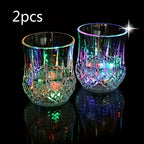 LED Light Up Cups Set of 2 | Water Activated Glowing Wine Glasses Multicolor Flashing Drinkware for Party Bar Easter
