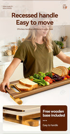 Extra Large Acacia Wood Charcuterie Board 36x12 Inch with Handles and 2 Stands - 3ft Rectangular Cheese and Meat Serving Platter for Party Entertaining - Oversized Grazing Board Gift