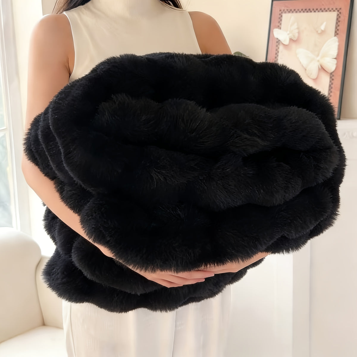 Luxury Faux Rabbit Fur Throw Blanket – Super Soft Plush Warm Blanket for Couch Bed Office Travel, 4 Colors, Throw Twin Queen King, All-Season Gift