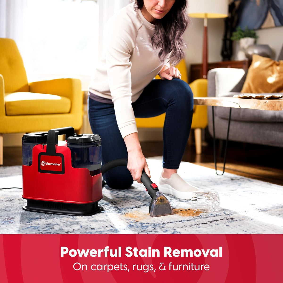 Portable Carpet & Upholstery Cleaner 15KPa – Compact Spot Stain & Odor Remover with Self-Cleaning Tool, 3.5" Tough Stain Brush, 54.1oz Tank & Extra Long Hose for Deep Spot Cleaning Carpets Sofas Cars