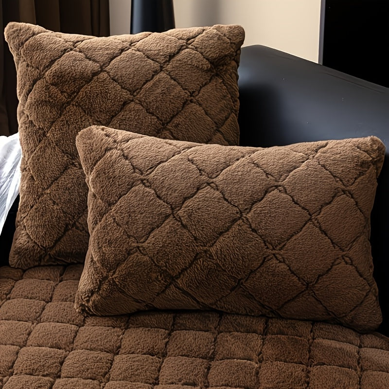 Thickened Faux Rabbit Fur Sofa Cover or Cushion Cover 2-in-1 Non-Slip Machine Washable Pet-Friendly Warm Plush Seat Pad for Bedroom Office Living Room Home Decor