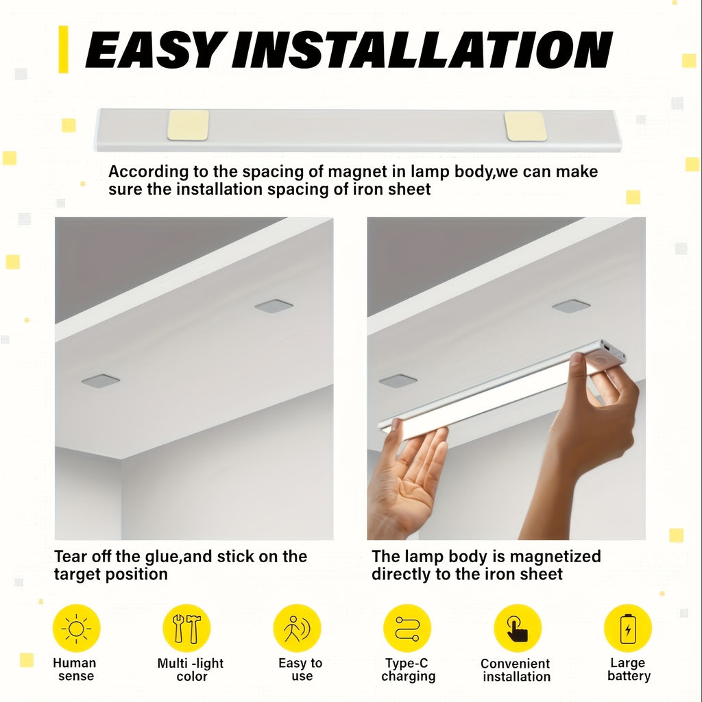 LED Motion Sensor Under Cabinet Lights USB Rechargeable – 3 Color Temperatures Wireless Stick-On Magnetic Night Light for Kitchen Cabinet Closet Wardrobe Cupboard Stairs