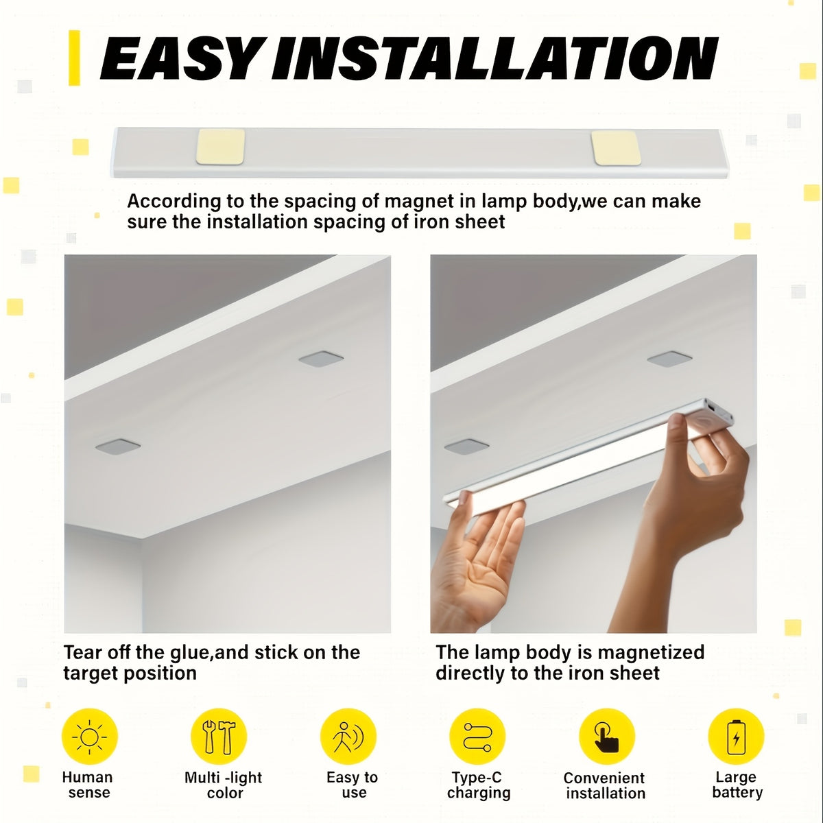 LED Motion Sensor Under Cabinet Lights USB Rechargeable – 3 Color Temperatures Wireless Stick-On Magnetic Night Light for Kitchen Cabinet Closet Wardrobe Cupboard Stairs