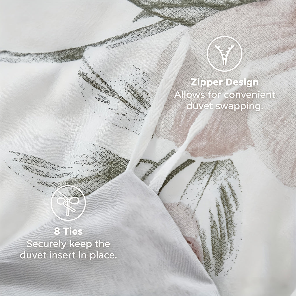 Floral Botanical Duvet Cover Set Reversible Ultra-Soft Microfiber with Pillowcases Twin Full Queen King 3 Colors