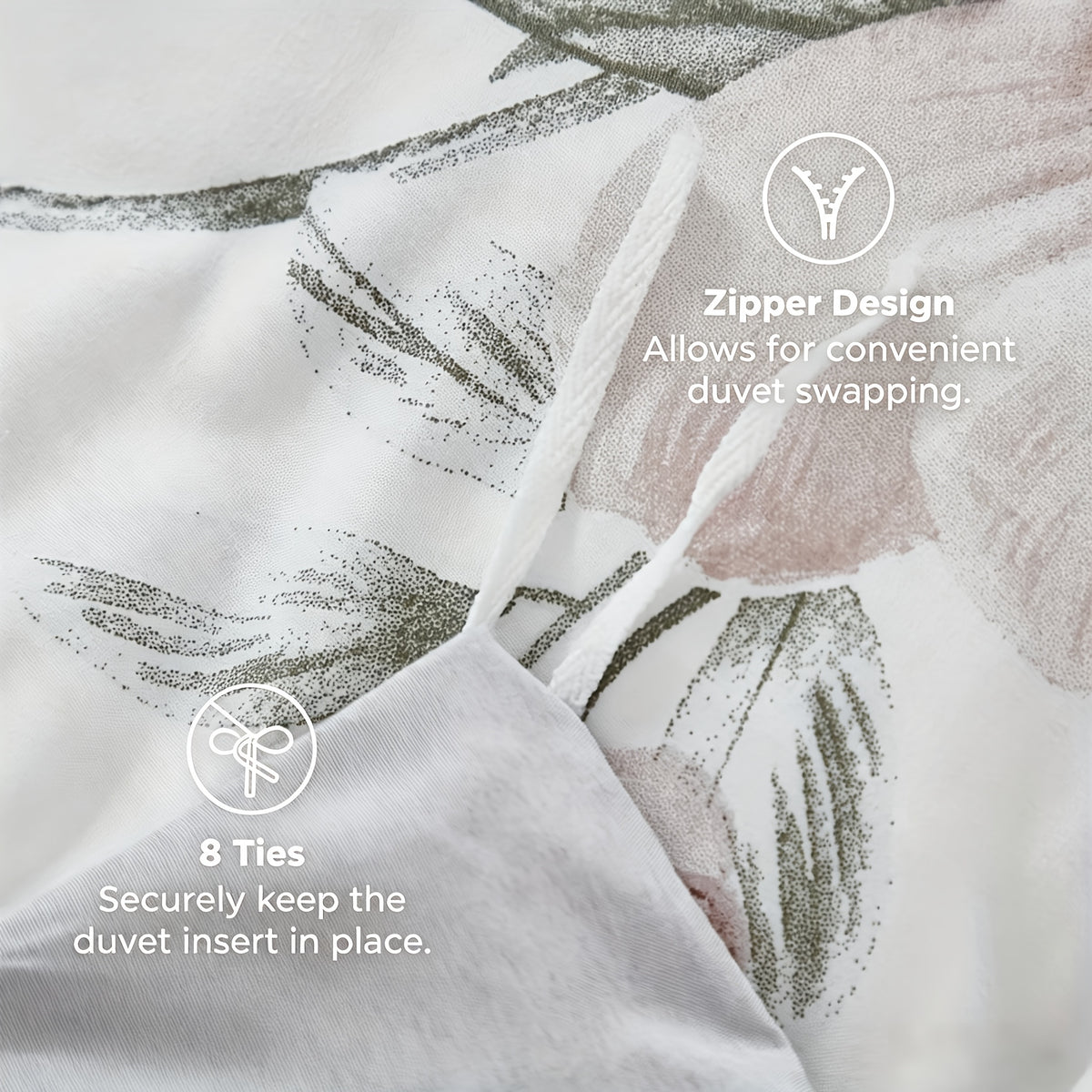 Floral Botanical Duvet Cover Set Reversible Ultra-Soft Microfiber with Pillowcases Twin Full Queen King 3 Colors