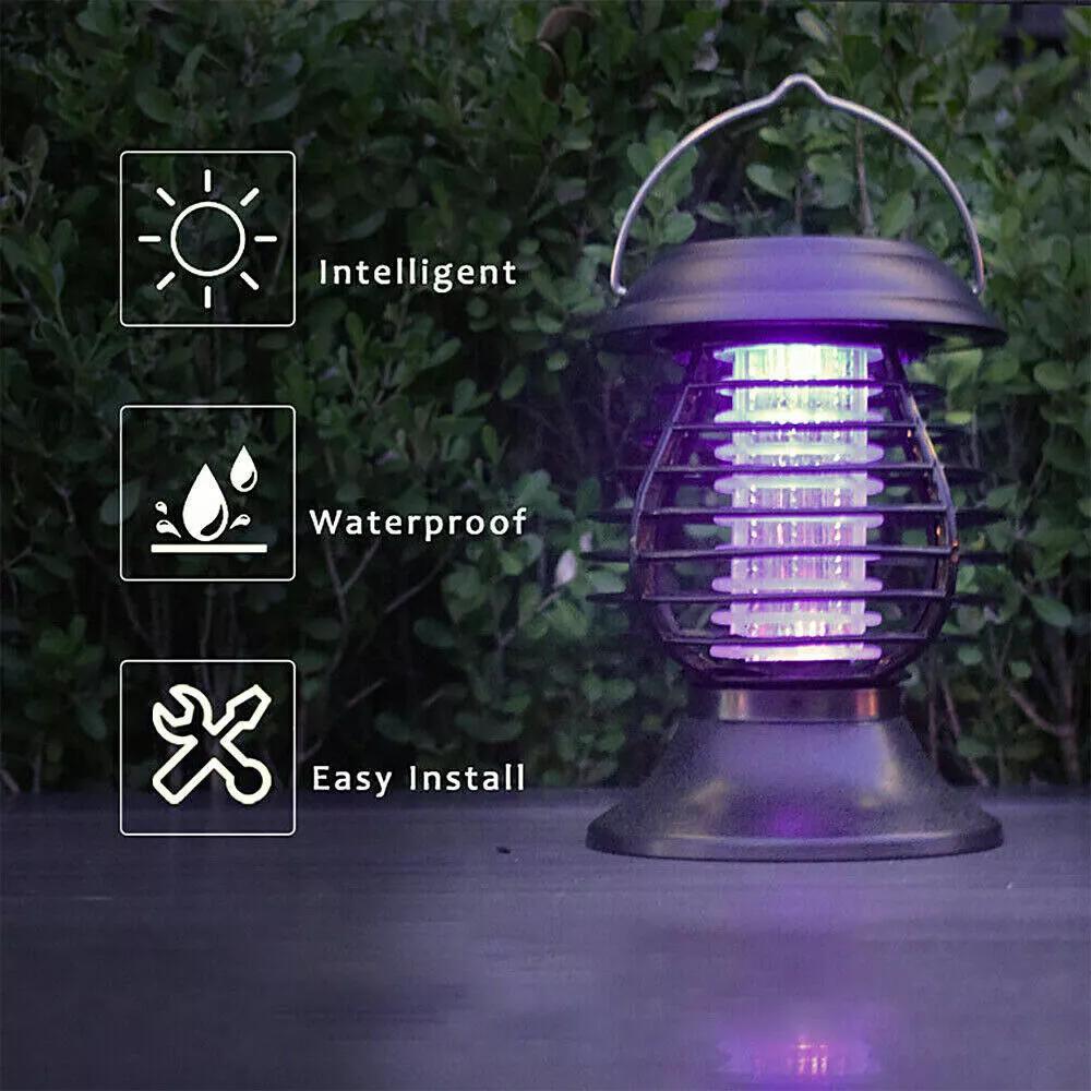 Solar UV Mosquito Killer Lamp Outdoor Electric Grid Sticky Board Dual Trap Flying Insect Killer No Power Needed for Courtyard Terrace Garden Patio Black