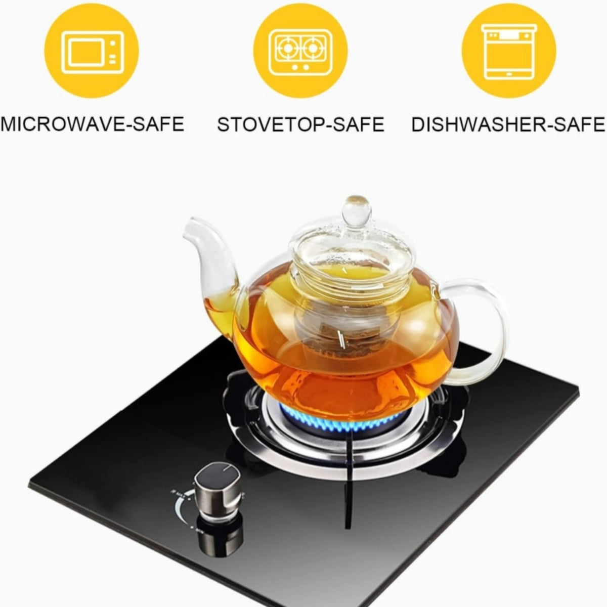 1000ml Borosilicate Glass Teapot with Removable Infuser – Gooseneck Loose Leaf Tea Pot, Microwave & Stovetop Safe, Gift Box Included (Teapot Only or Set with 4 Cups)