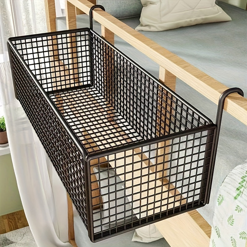 Door Back Hanging Mesh Basket Black Metal Storage Rack – Woven Mesh Iron Frame Over-Door Space-Saving Organizer for Dormitory, Bedroom & Wardrobe, Multi-Functional Shelf Basket