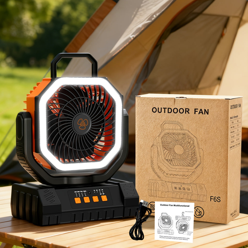 3-in-1 Camping Fan with LED Light & 20000mAh Power Bank Portable Rechargeable Fan 4 Speed Settings Multi-Angle Rotation for Hiking Tent Office & Outdoor Use