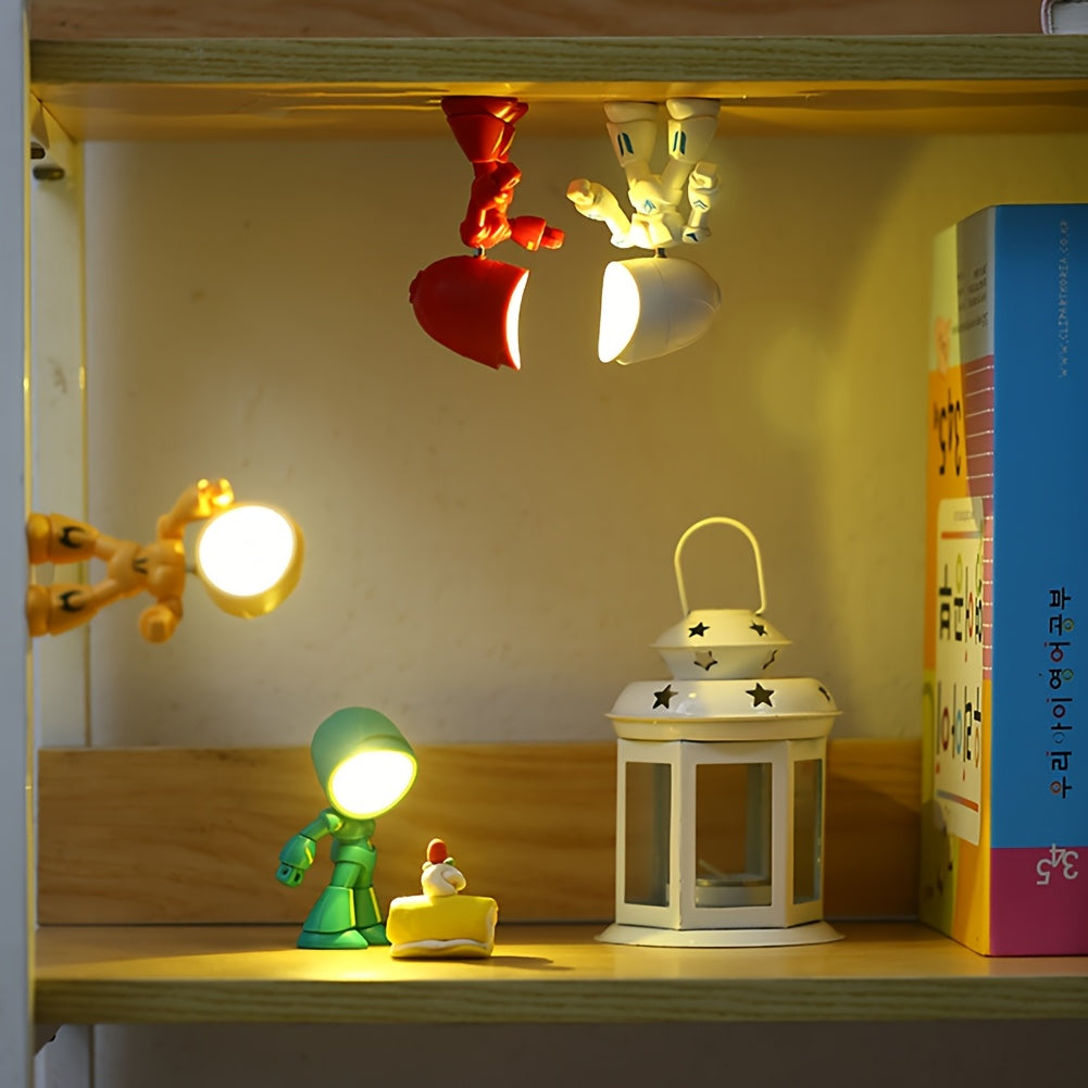 LED Robot Night Light Mini Cute Cartoon Desk Lamp Desktop Decoration for Kids Bedroom Office Holiday Birthday Gift