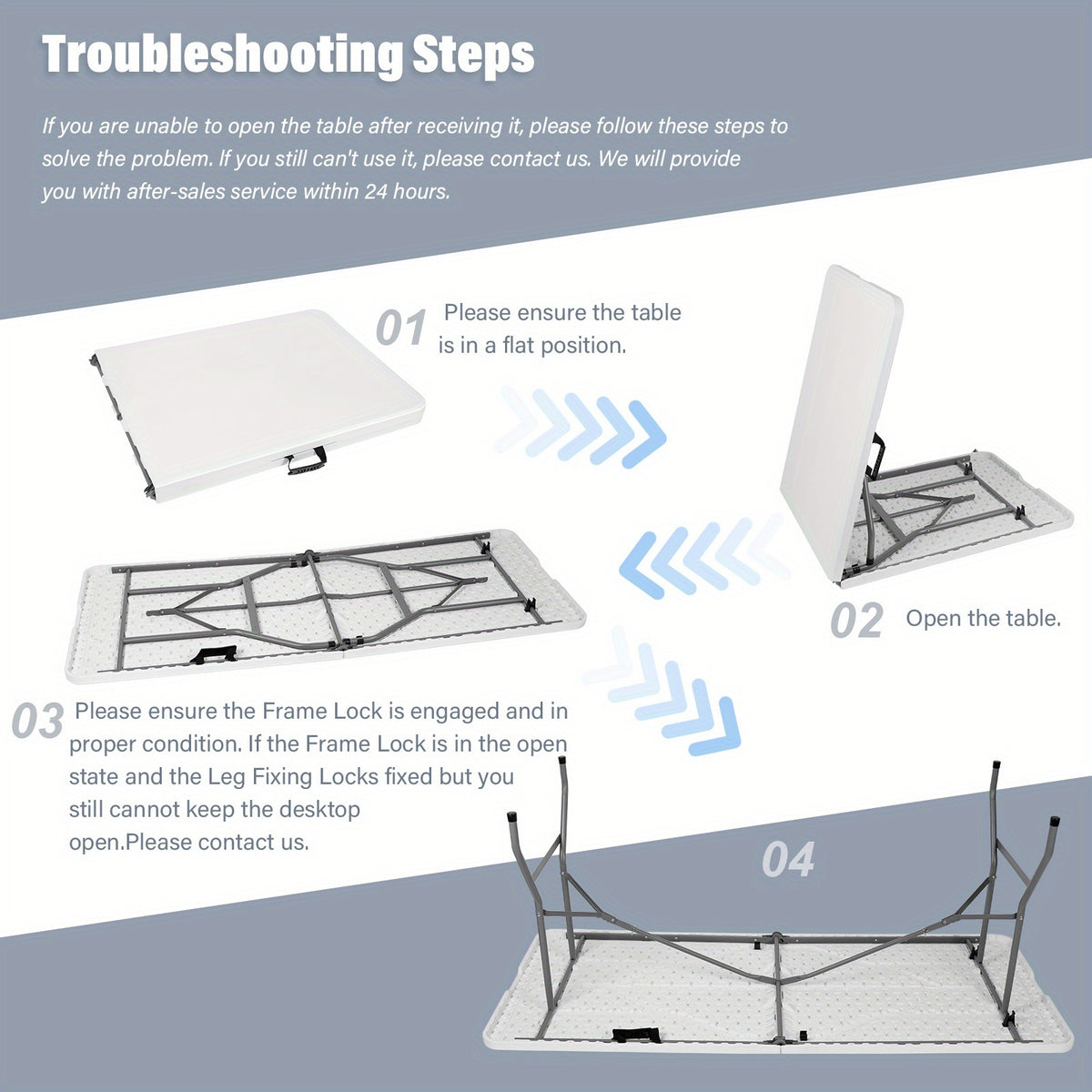 Folding Table 4ft 6ft Lightweight Portable Table Indoor Outdoor Picnic Camping Board Game with Carrying Handle Locks White