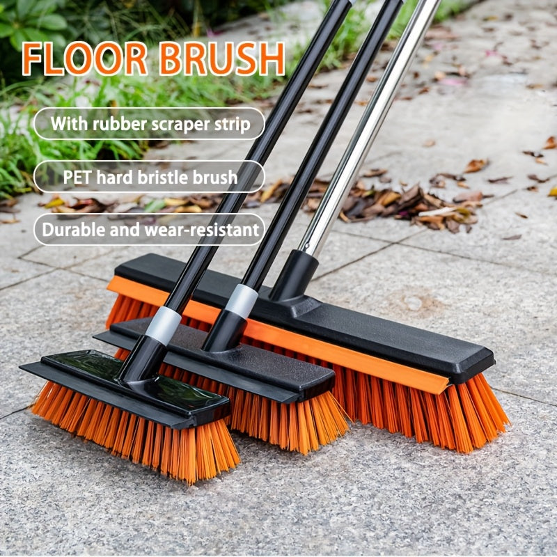 Heavy Duty Outdoor Floor Scrub Brush 10.24" Dual-Purpose with Water Scraper & Stiff Bristles – Hard Broom for Patio, Deck, Driveway & Concrete Cleaning, Home & Commercial Use