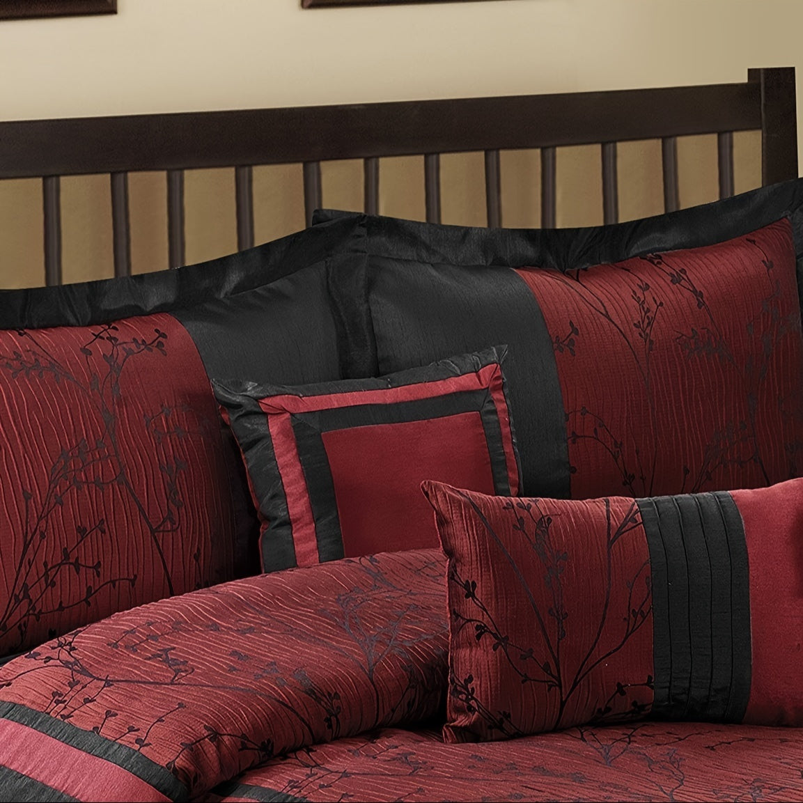 Jacquard Comforter Set 7 Piece Queen King - Luxury Patchwork Branch Microfiber Bedding, All-Season Soft Warm Bed Set, Hypoallergenic, No Fade