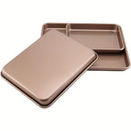 Nonstick Baking Tray Set of 3 - Round Cake Pans 9, 11 & 13 Inch, Gold Finish Oven Safe Baking Pans for Cakes, Bread & Pastries, Nested Set for Easy Storage