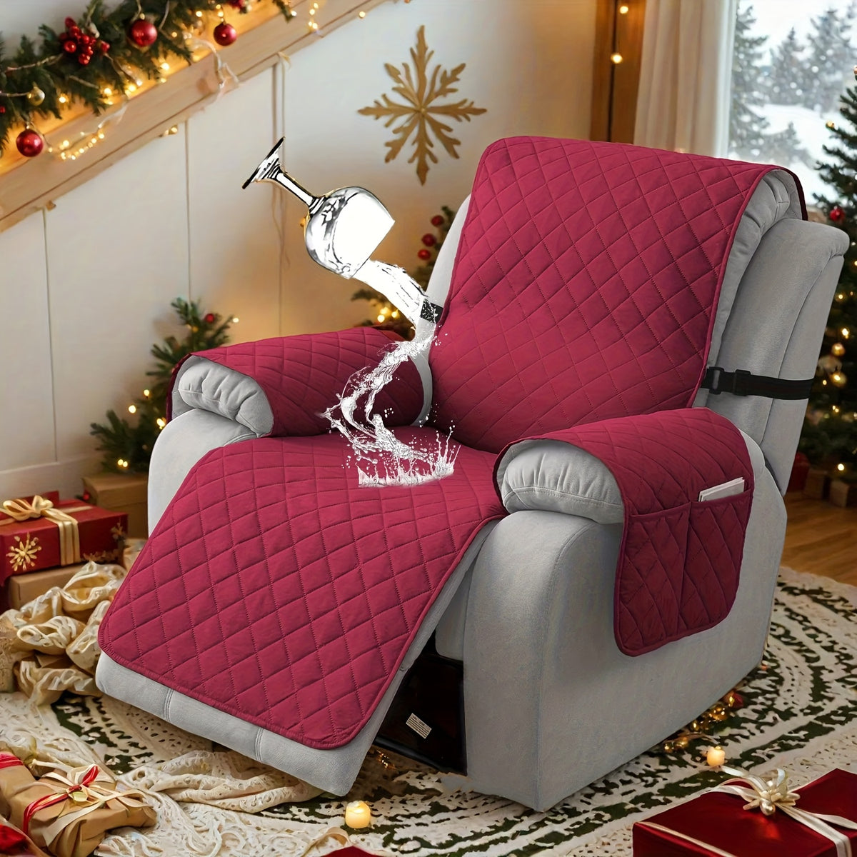 Chenille Knit Recliner Chair Cover 1pc – Non-Slip Sofa Slipcover with Elastic Straps & Drawstring for Large Recliners, Washable Pet Furniture Protector for Dogs Cats, Home Decor