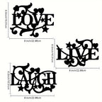 3-Piece Metal Wall Art Set – Love Life Laughter Letter Sign Silhouette | Modern Elegant Black Wall Decor for Living Room, Bedroom & Kitchen | Stylish Home Art Decoration