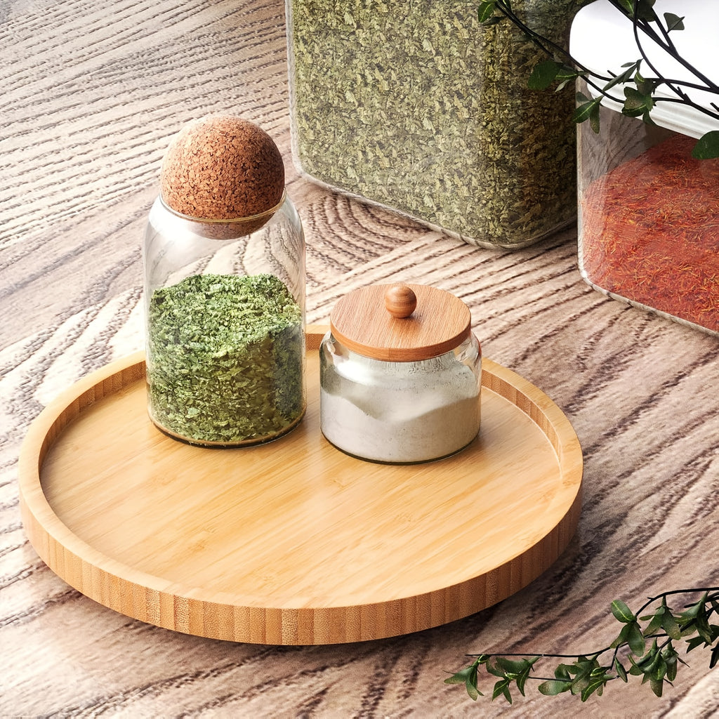 Lazy Susan Organizer Spinning Spice Rack Wooden Turntable Non-Slip for Kitchen Cabinet & Countertop - 9.84 & 11.81 Inch