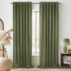 Linen Blackout Curtains 2 Panels – 100% Light Blocking Farmhouse Thermal Insulated Drapes, Rod Pocket Back Tab Ring Clips, Machine Washable, Living Room Bedroom, 9 Colors Multiple Sizes