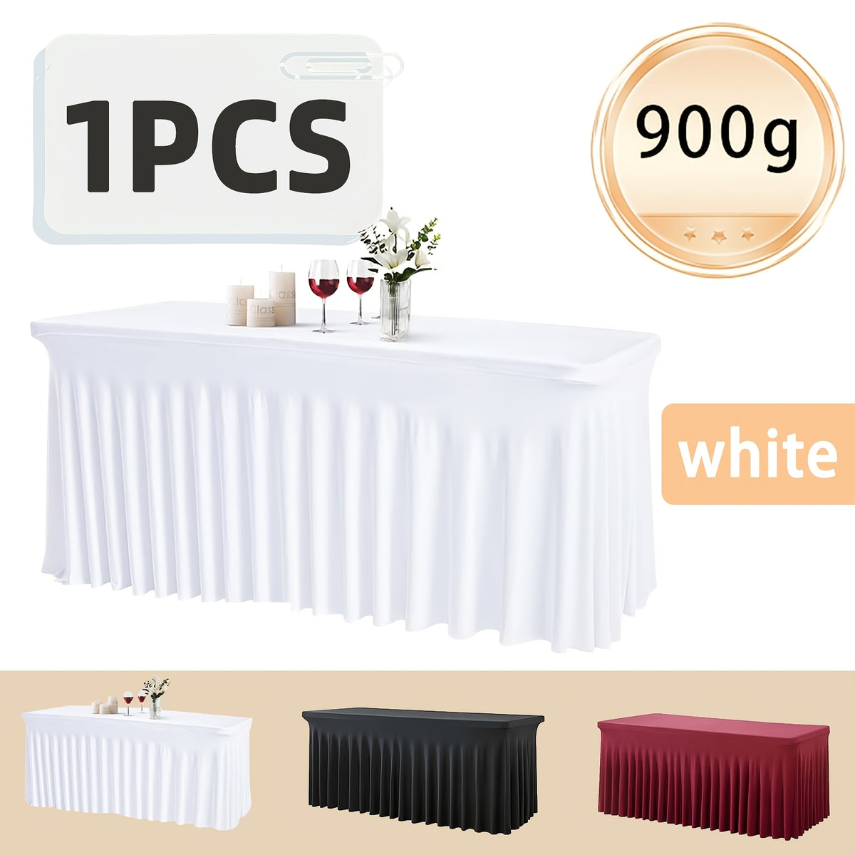 Rectangle Tablecloth with Skirt Wrinkle-Resistant Table Cover for Weddings Birthdays Graduations Black White Red 1 2 4 8 Pcs